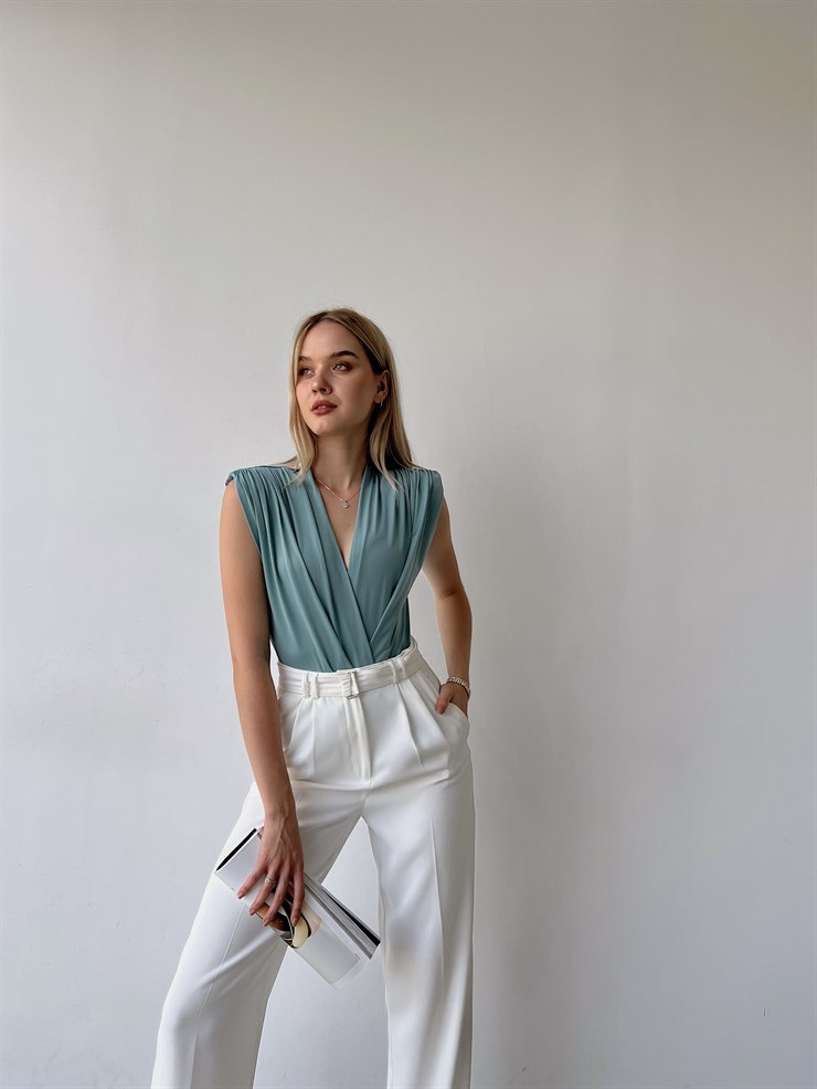 Vatkalı Kolsuz Kruvaze Garrison Kadın Mint Bodysuit 22Y000066