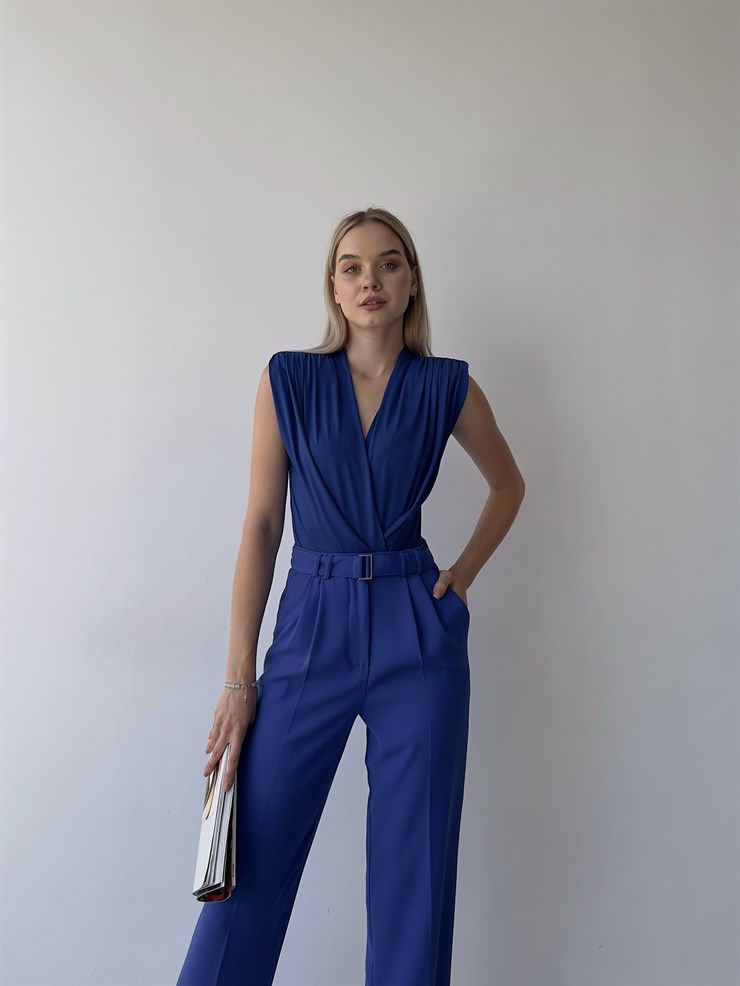 Vatkalı Kolsuz Kruvaze Garrison Kadın Saks Bodysuit 22Y000066