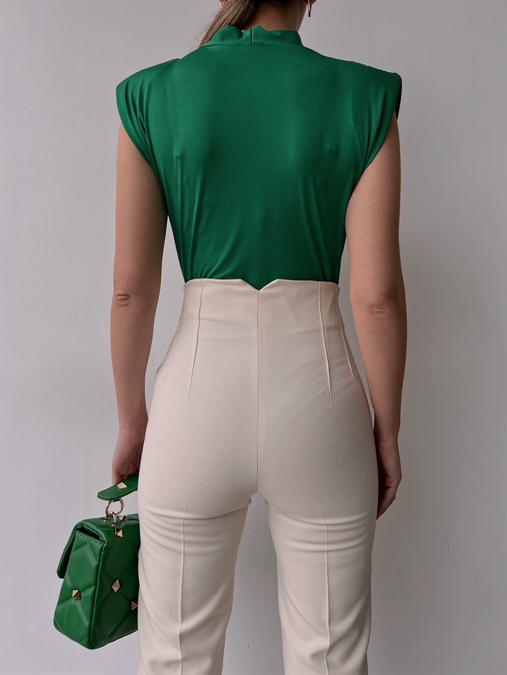 Vatkalı Kolsuz Kruvaze Garrison Kadın Zümrüt Bodysuit 22Y000066
