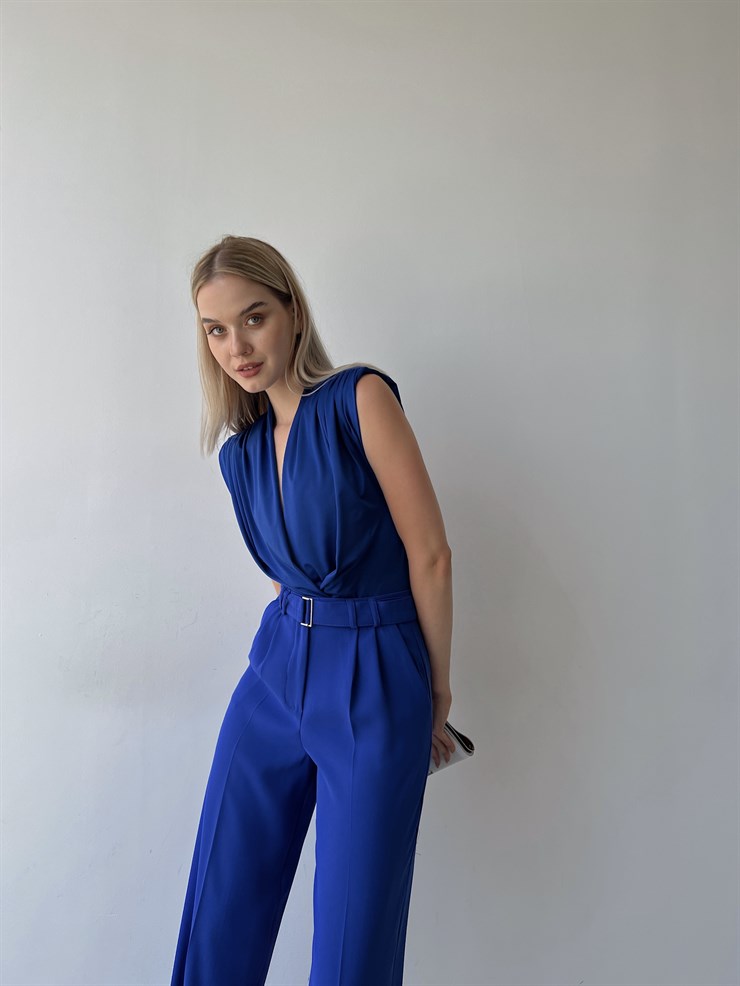 Vatkalı Kolsuz Kruvaze Garrison Kadın Saks Bodysuit 22Y000066