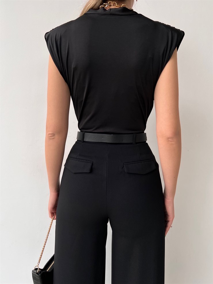 Vatkalı Kolsuz Kruvaze Garrison Kadın Siyah Bodysuit 22Y000066