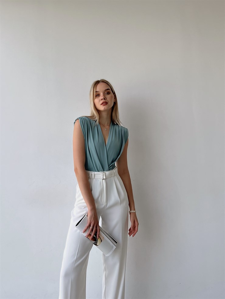 Vatkalı Kolsuz Kruvaze Garrison Kadın Mint Bodysuit 22Y000066