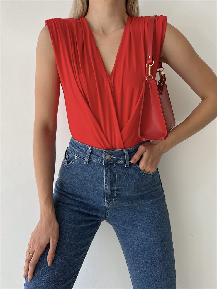 Vatkalı Kolsuz Kruvaze Garrison Kadın Kırmızı Bodysuit 22Y000066