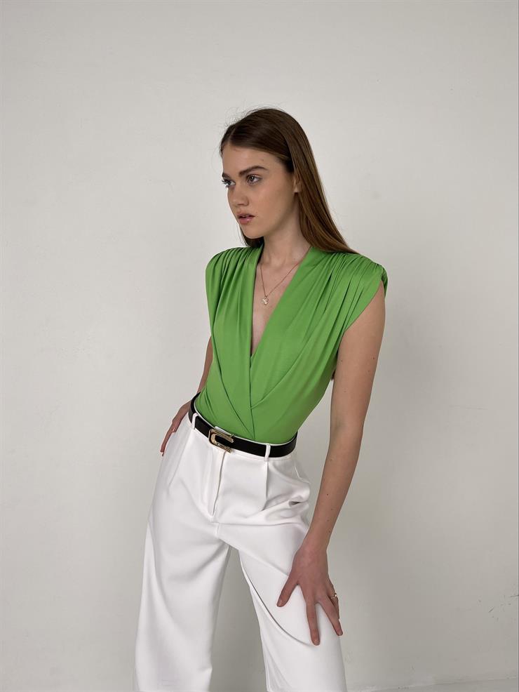 Vatkalı Kolsuz Kruvaze Garrison Kadın Yeşil Bodysuit 22Y000066