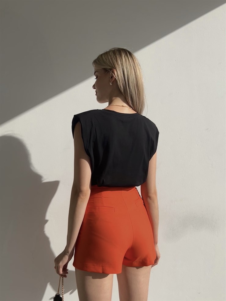 Vatkalı V Yaka Kolsuz Kadın Siyah Tişört 22Y000153