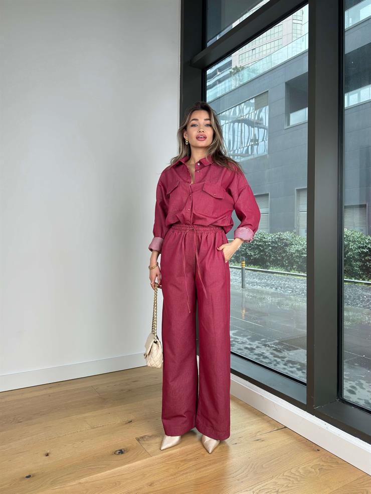 Çıt Çıt Kapamalı Büyük Cepli Vent Bordo Kadın Gömlek 25Y072