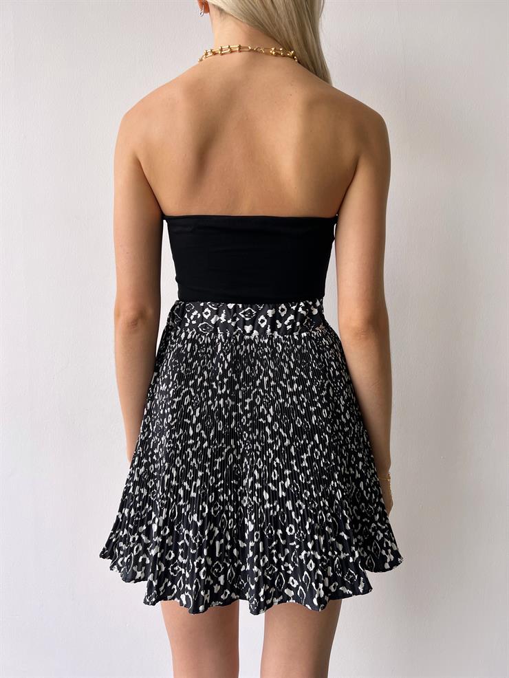 Yüksek Bel Vidal Kadın Desenli Siyah Mini Etek 23Y000383