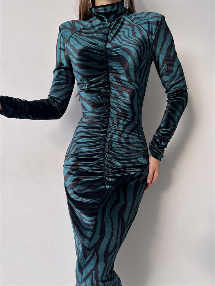 Balıkçı Yaka Uzun Kol Viviana Kadın Midi Zümrüt Elbise 23K000352