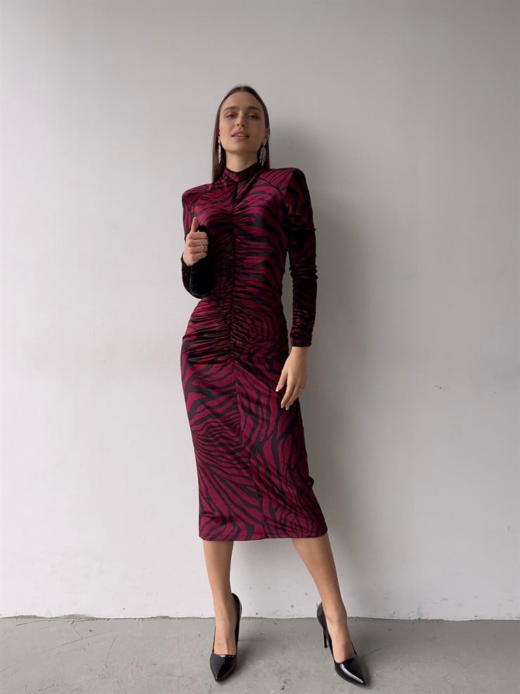 Balıkçı Yaka Uzun Kol Viviana Kadın Midi Bordo Elbise 23K000352