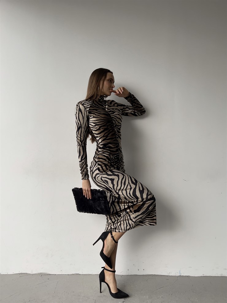 Balıkçı Yaka Uzun Kol Viviana Kadın Midi Bej Elbise 23K000352