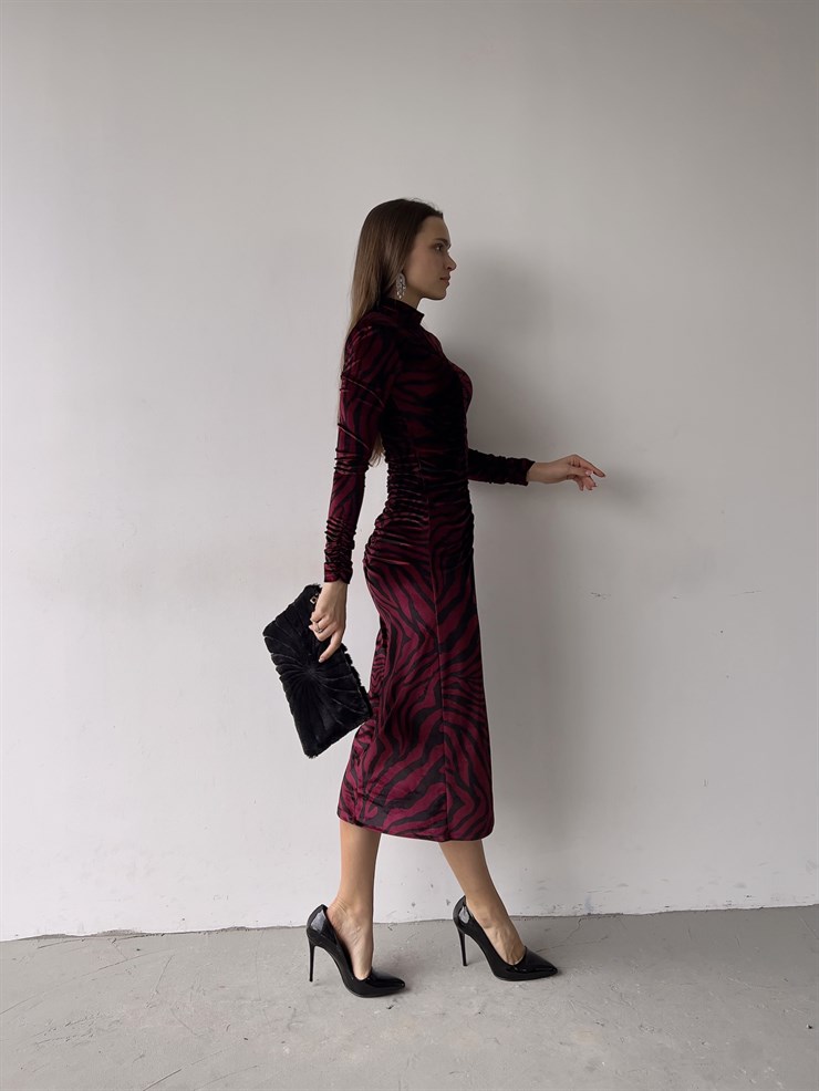 Balıkçı Yaka Uzun Kol Viviana Kadın Midi Bordo Elbise 23K000352