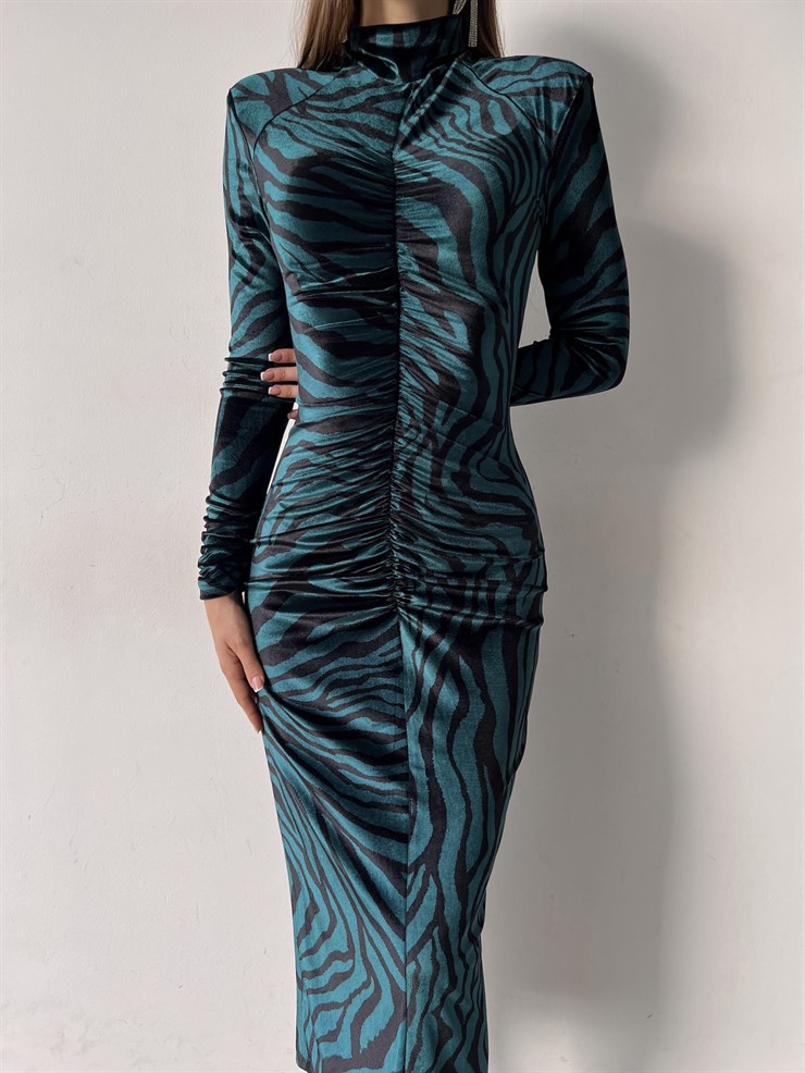 Balıkçı Yaka Uzun Kol Viviana Kadın Midi Zümrüt Elbise 23K000352