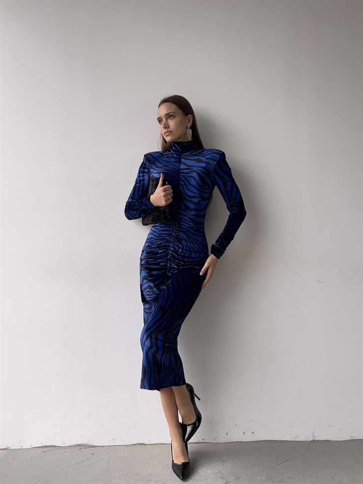 Balıkçı Yaka Uzun Kol Viviana Kadın Midi Saks Elbise 23K000352