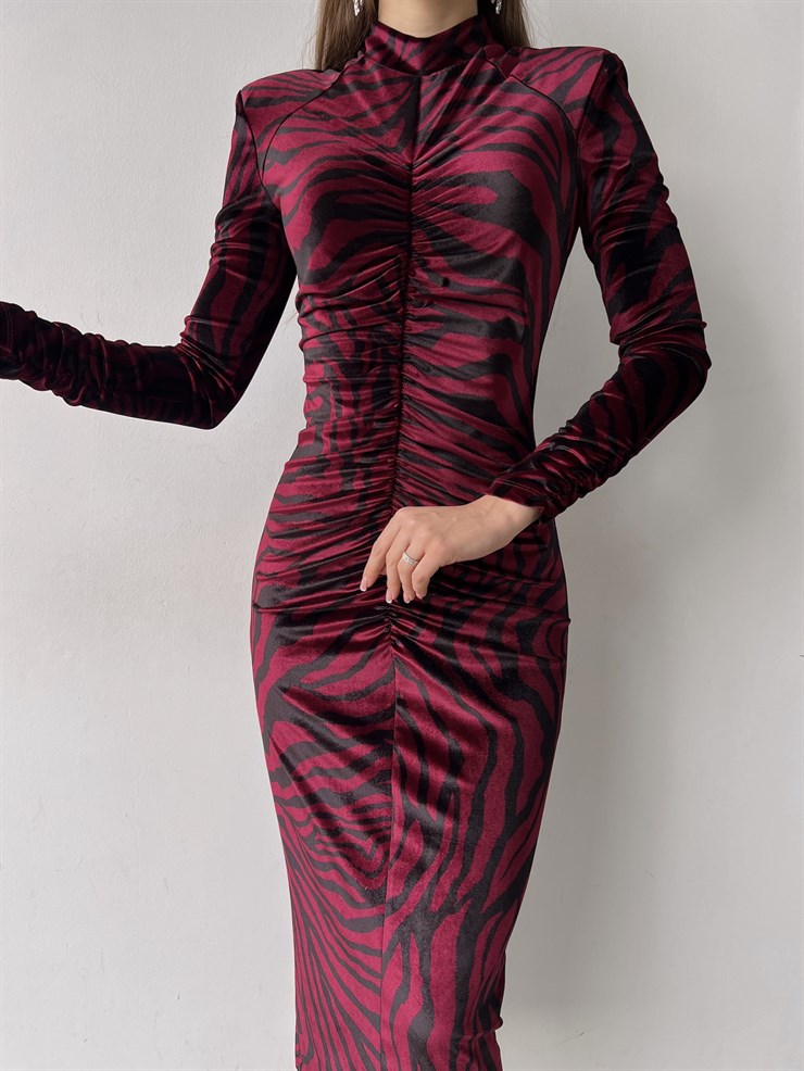 Balıkçı Yaka Uzun Kol Viviana Kadın Midi Bordo Elbise 23K000352