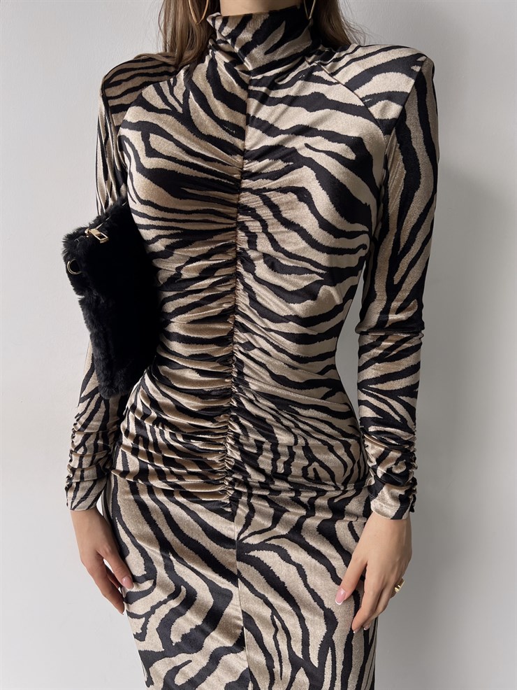 Balıkçı Yaka Uzun Kol Viviana Kadın Midi Bej Elbise 23K000352