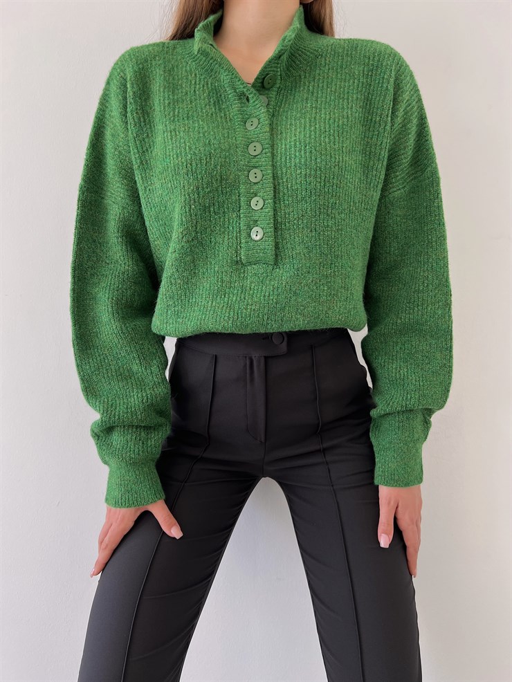 Ön Düğme Kapamalı Vlad Kadın Yeşil Triko Kazak 23K000277