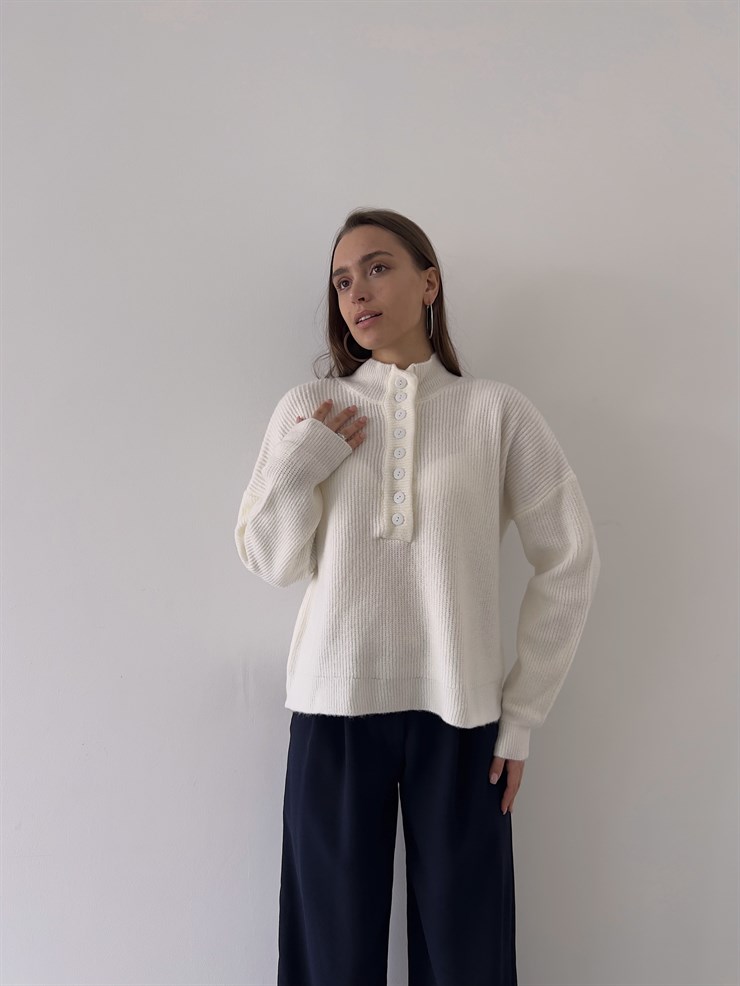 Ön Düğme Kapamalı Vlad Kadın Ekru Triko Kazak 23K000277