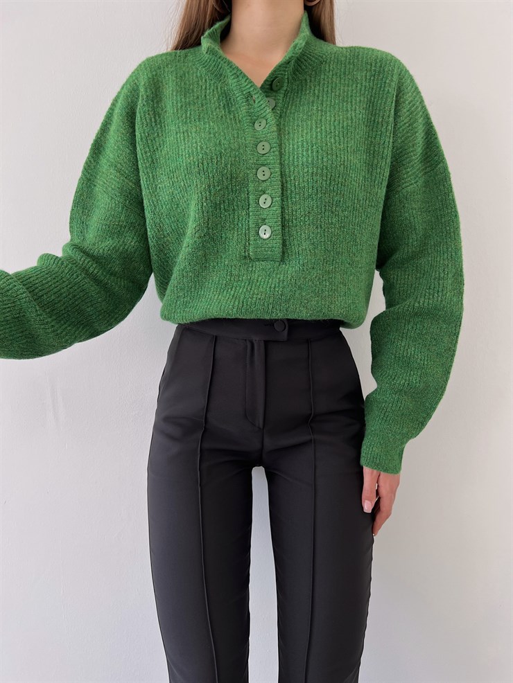 Ön Düğme Kapamalı Vlad Kadın Yeşil Triko Kazak 23K000277