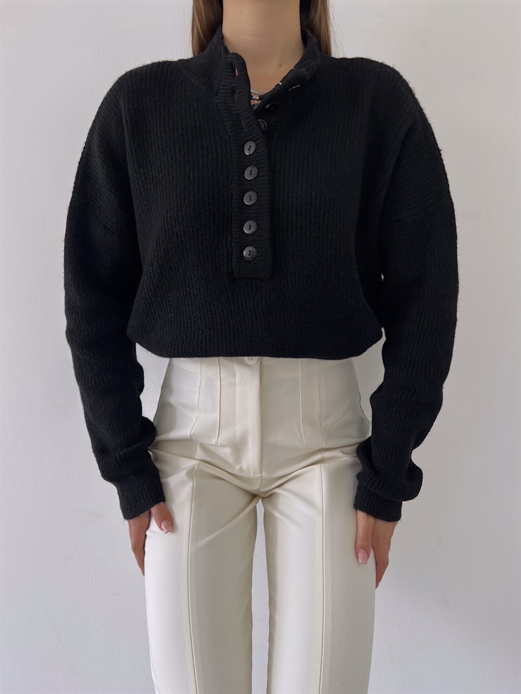 Ön Düğme Kapamalı Vlad Kadın Siyah Triko Kazak 23K000277