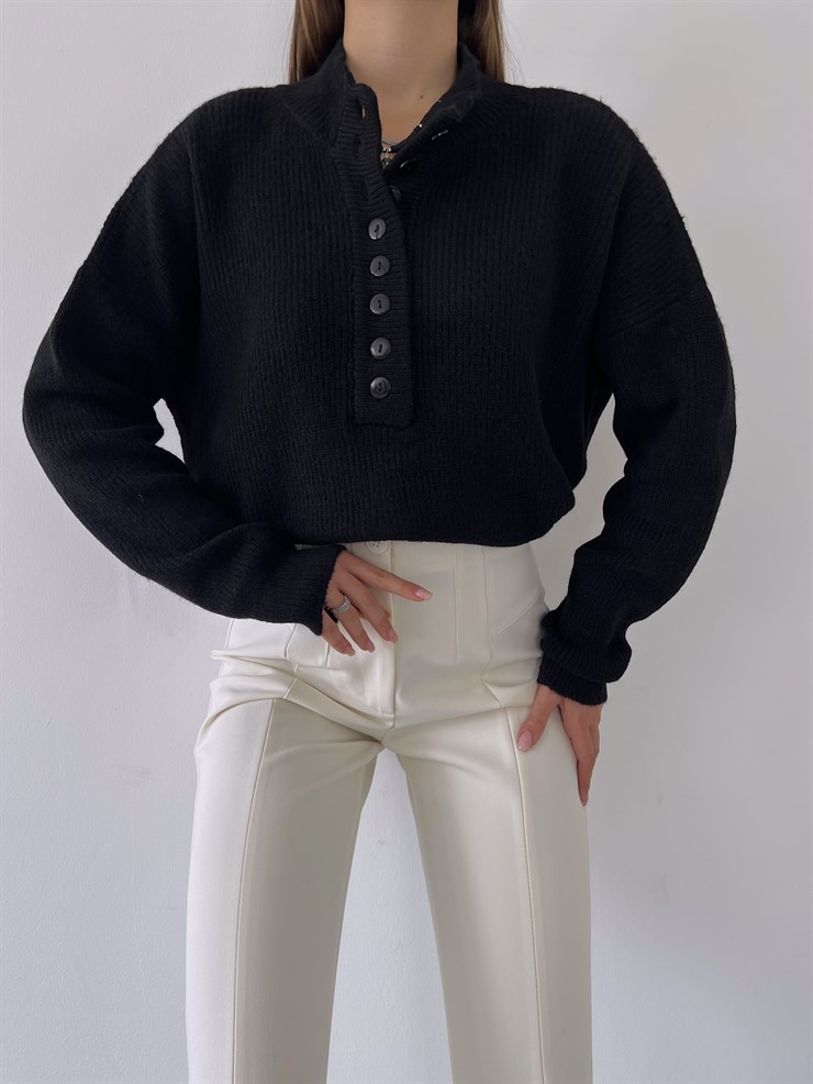 Ön Düğme Kapamalı Vlad Kadın Siyah Triko Kazak 23K000277