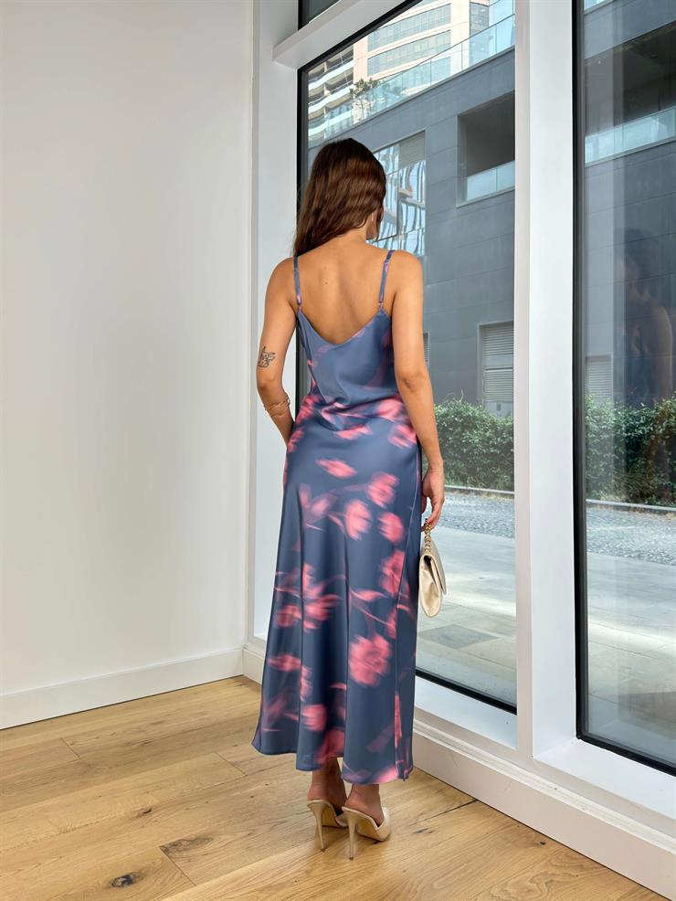 Degaje Yaka Askılı Vunge Kadın Renkli Elbise 24Y779