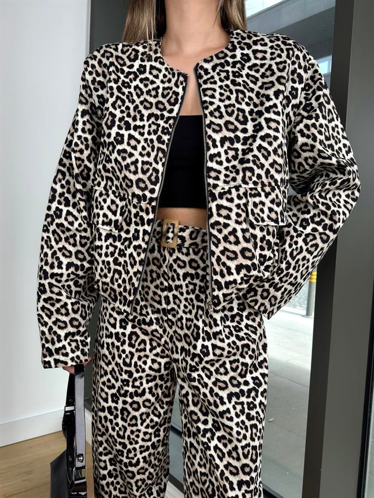 Yüksek Bel Wake Leopar Kadın Pantolon 25Y037