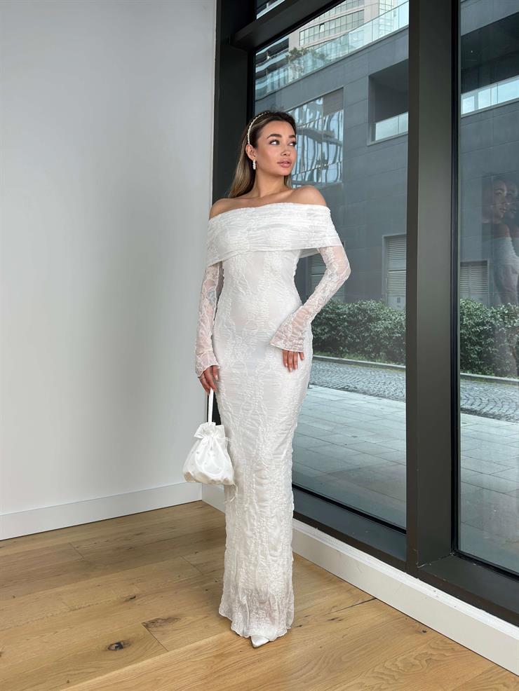 Madonna Yaka Uzun Kol Waynen Ekru Kadın Elbise 25Y046