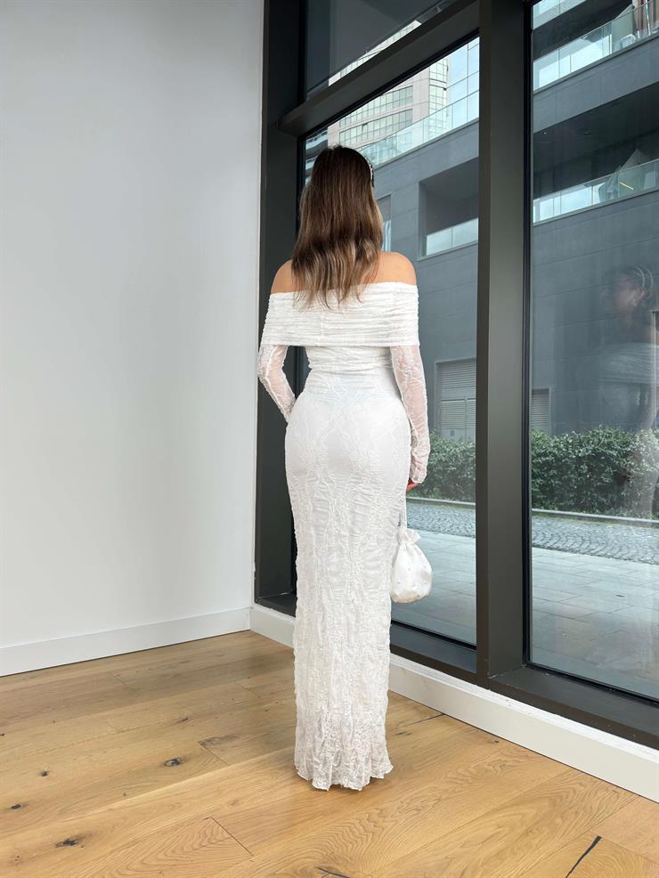 Madonna Yaka Uzun Kol Waynen Ekru Kadın Elbise 25Y046