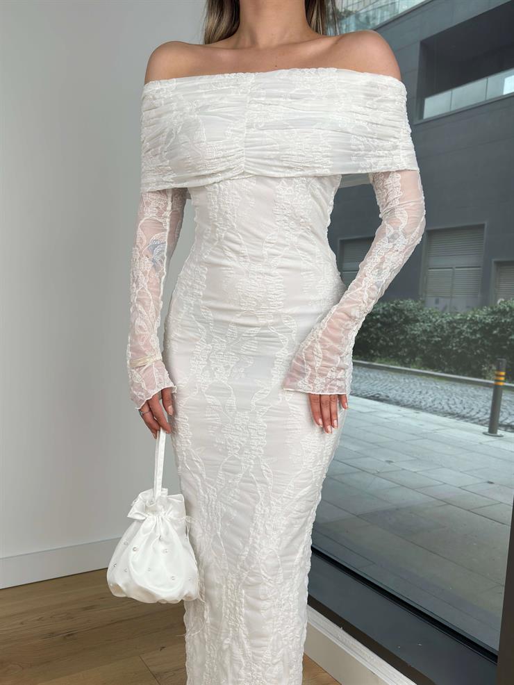 Madonna Yaka Uzun Kol Waynen Ekru Kadın Elbise 25Y046