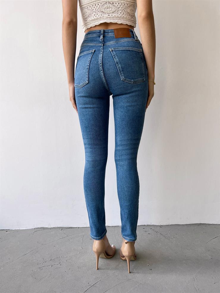 Yüksek Bel Wen Kadın Mavi Dar Jean 23Y000210