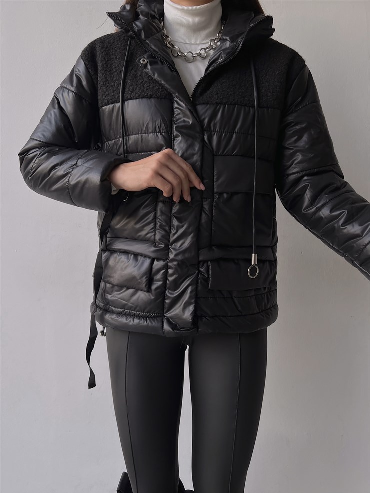 Kapüşonlu Fermuar Kapamalı Wendel Kadın Siyah Mont 23K000267