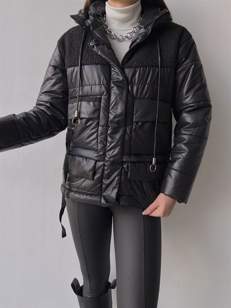 Kapüşonlu Fermuar Kapamalı Wendel Kadın Siyah Mont 23K000267