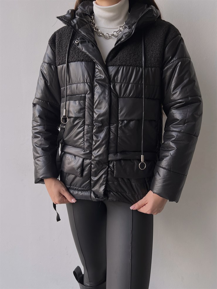 Kapüşonlu Fermuar Kapamalı Wendel Kadın Siyah Mont 23K000267