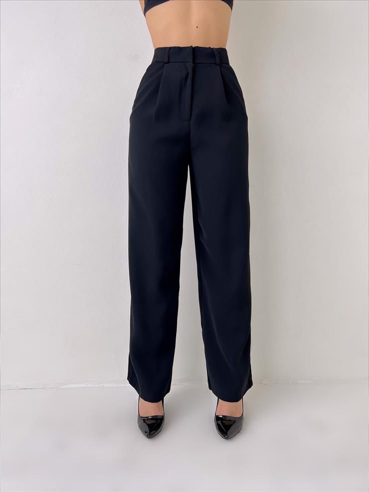 Yüksek Bel Yanları Cepli Pens Detaylı Whitley Kadın Siyah Palazzo Pantolon 23Y000015