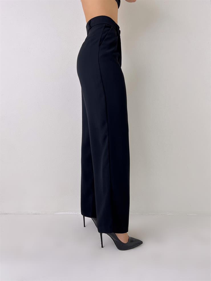 Yüksek Bel Yanları Cepli Pens Detaylı Whitley Kadın Siyah Palazzo Pantolon 23Y000015