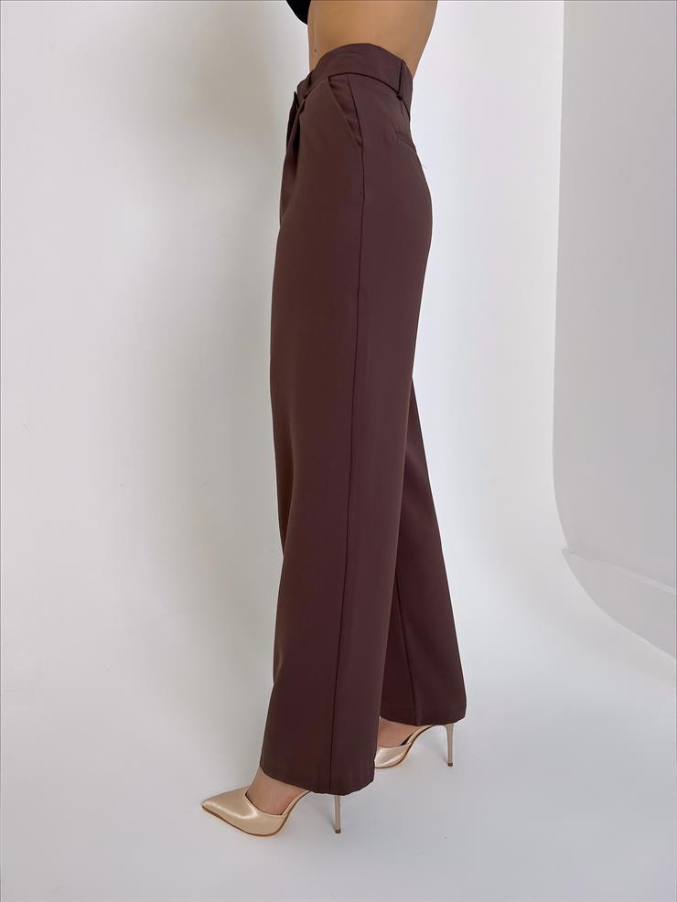 Yüksek Bel Yanları Cepli Pens Detaylı Whitley Kadın Kahve Palazzo Pantolon 23Y000015