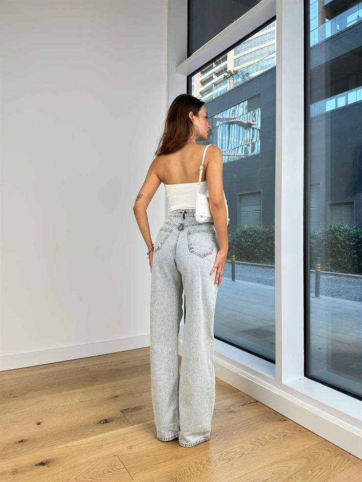 Yüksek Bel Bol Paça Widleg Kadın Buz Mavisi Jean 25K030