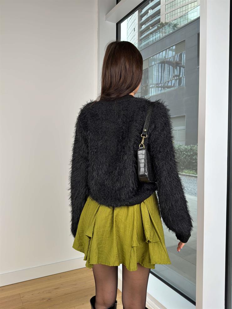 Katlı Görünümlü Wilberto Yeşil Kadın Mini Etek 25K153