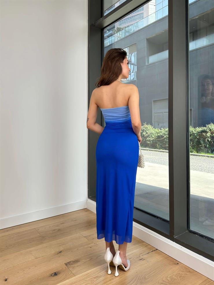 Straplez Drape Detaylı Willa Kadın Mavi Elbise 24Y113