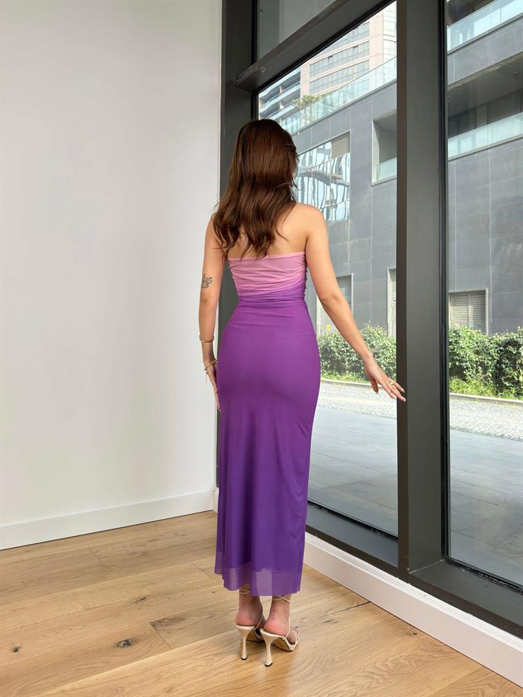 Straplez Drape Detaylı Willa Kadın Lila Elbise 24Y113