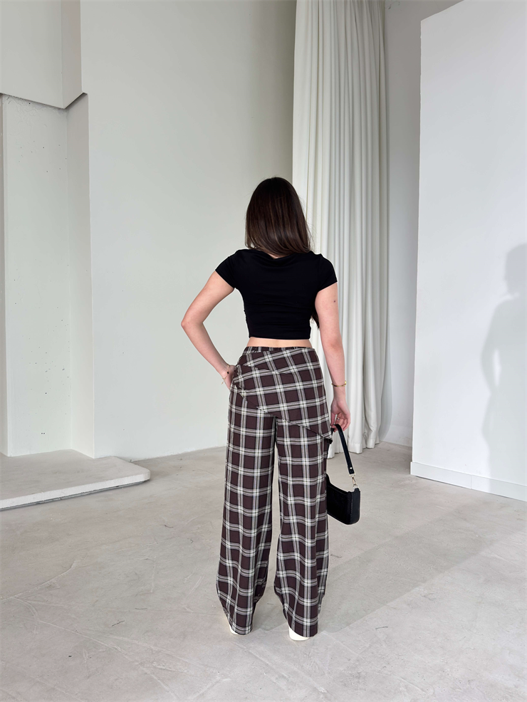 Desenli Belden Bağlamalı Wolmer Kahve Kadın Pantolon 26Y020