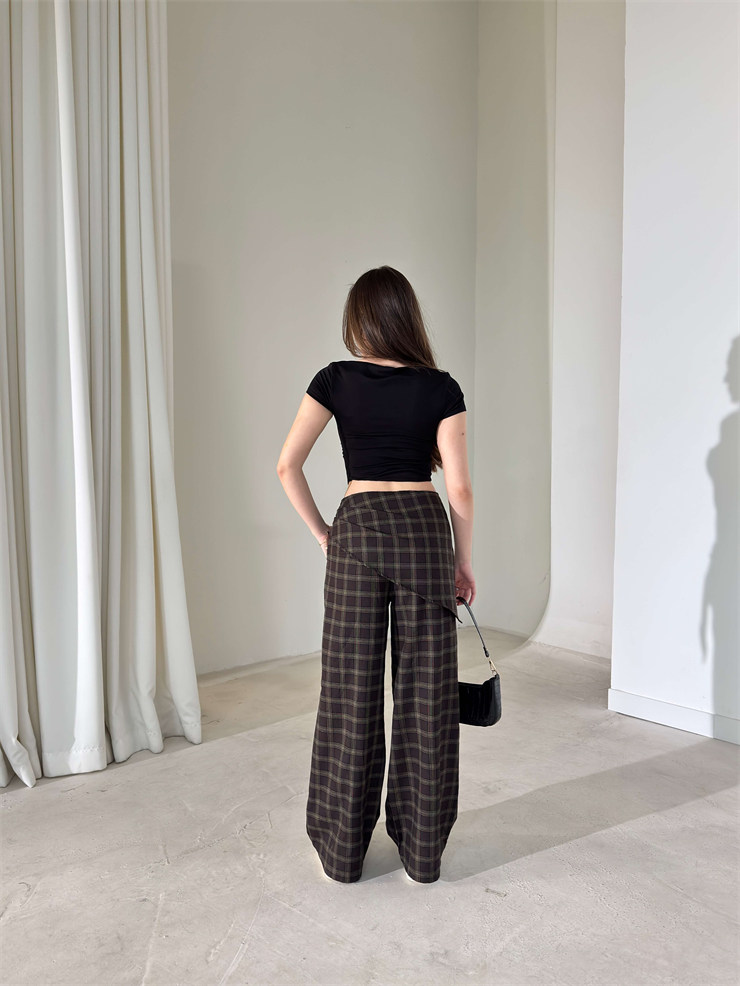 Desenli Belden Bağlamalı Wolmer Yeşil Kadın Pantolon 26Y020