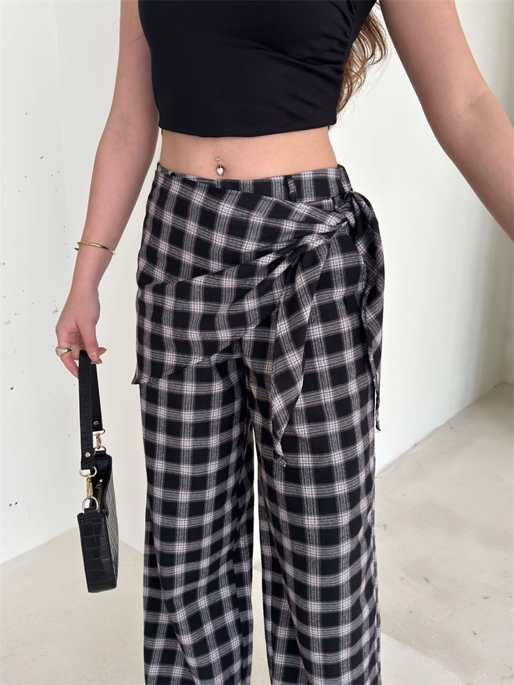 Desenli Belden Bağlamalı Wolmer Siyah Kadın Pantolon 26Y020