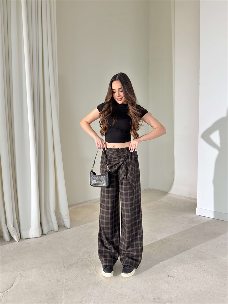 Desenli Belden Bağlamalı Wolmer Yeşil Kadın Pantolon 26Y020