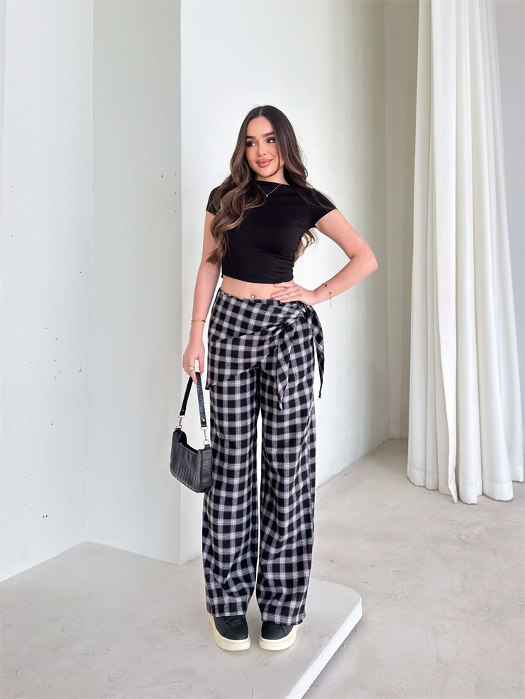 Desenli Belden Bağlamalı Wolmer Siyah Kadın Pantolon 26Y020