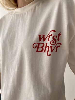 Wrst Bhvr Baskılı Oversize Kadın Beyaz Tişört 21Y000146