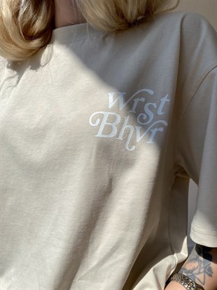 Wrst Bhvr Baskılı Oversize Kadın Bej Tişört 21Y000146