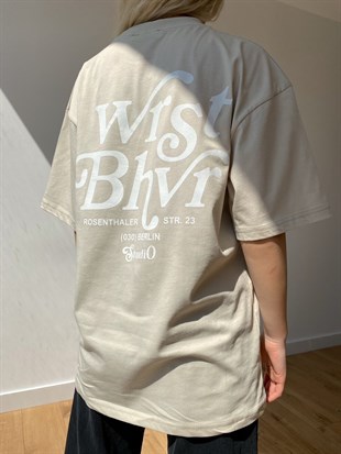 Wrst Bhvr Baskılı Oversize Kadın Bej Tişört 21Y000146