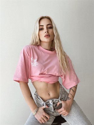 Wrst Bhvr Baskılı Oversize Kadın Pembe Tişört 21Y000146