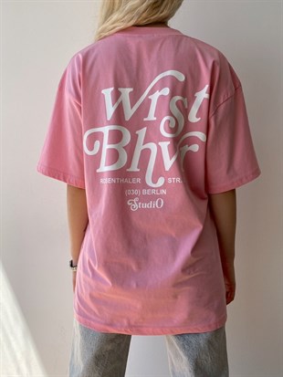 Wrst Bhvr Baskılı Oversize Kadın Pembe Tişört 21Y000146